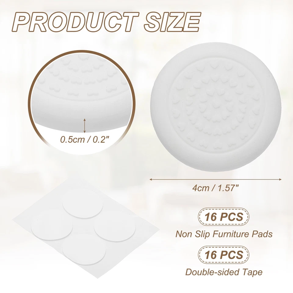 Almohadillas antideslizantes para muebles de 1,6 pulgadas, tazas redondas de goma de 16 piezas, blancas Foto 2 de 4