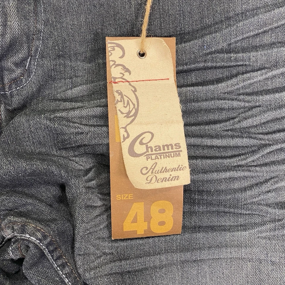 CHAMS Masculino DARK WASH Perna Reta Relaxada PretoJEANS TAMANHO 48X 32NOVO Bordado - Imagem 4 de 4