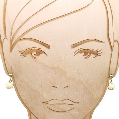 Vintage Carved Rose Drop Earrings with Brass Studs