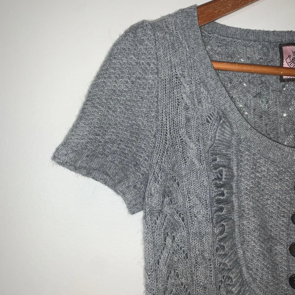 Vestido Suéter Juicy Couture Para Mujer Pequeño Gris Tejido con Cable Lana Cachemira Volantes Foto 4 de 4