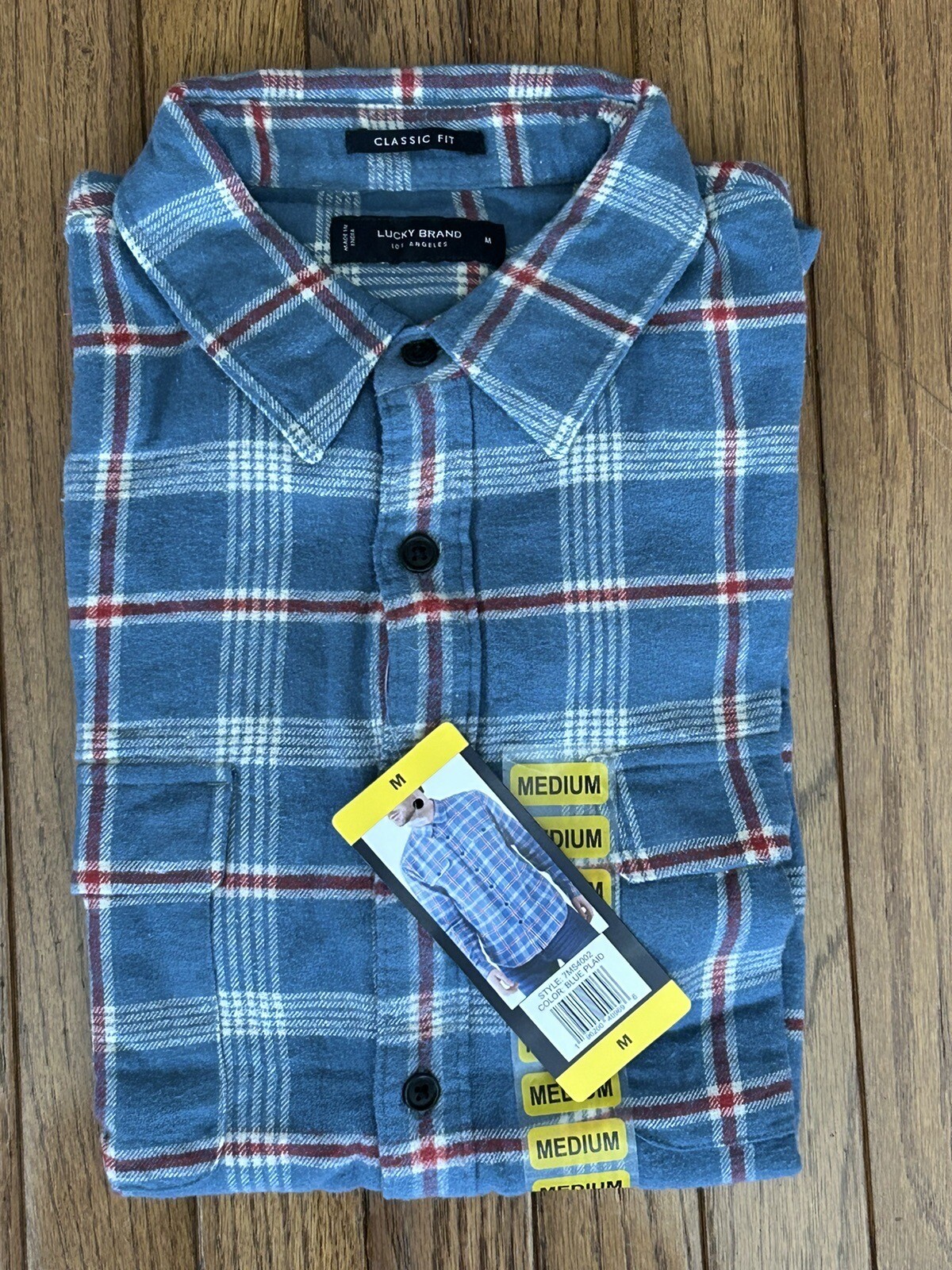 New Lucky Brand Men's Flannel Shirt Blue Plaid 100% Cotton C