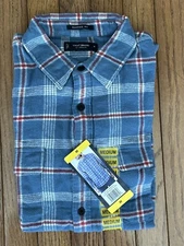 New Lucky Brand Men's Flannel Shirt Blue Plaid 100% Cotton Classic Fit MEDIUM