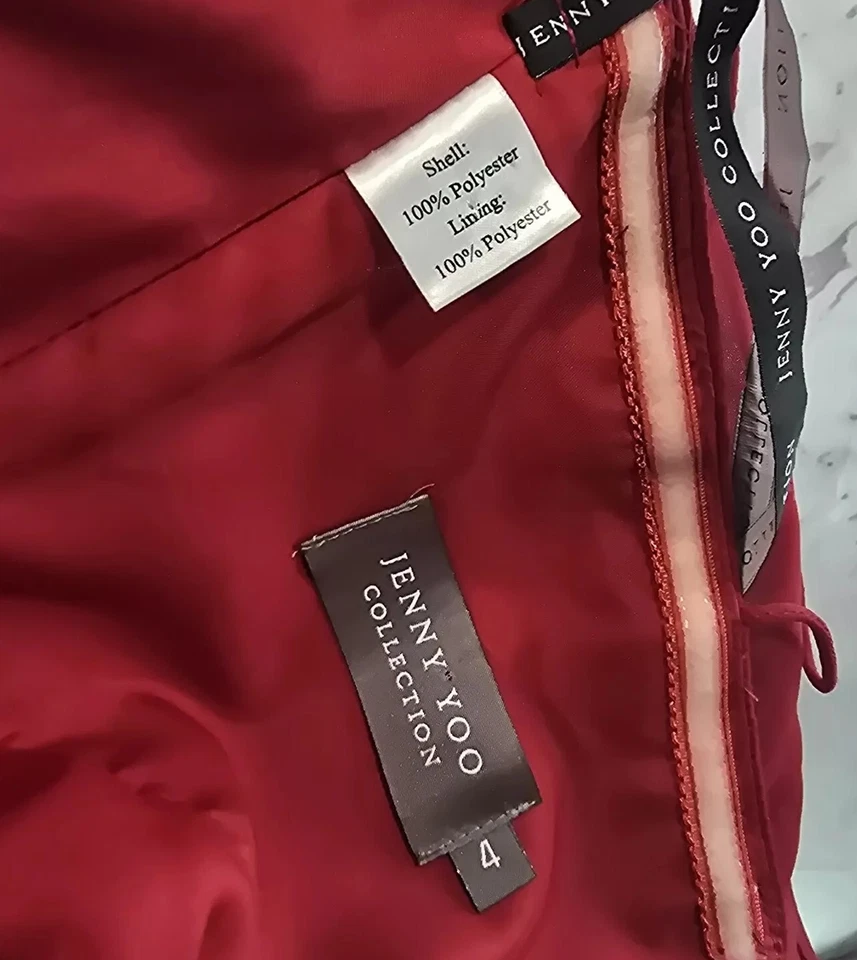 Vestido Jenny Yoo Mujer Pequeño 4 Rojo Mini Cuello en V Corto Formal Blusa Columpio Patinador Foto 3 de 4