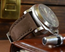 MA WATCH STRAP 26 24 22 MM BROWN I GENUINE NUBUCK LEATHER BAND FOR PANERAI ETC