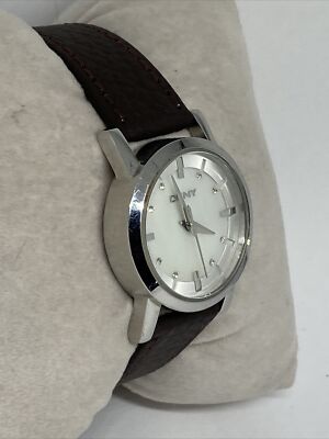 DKNY NY-4519 Womens Brown Leather Analog Mother of Pearl 