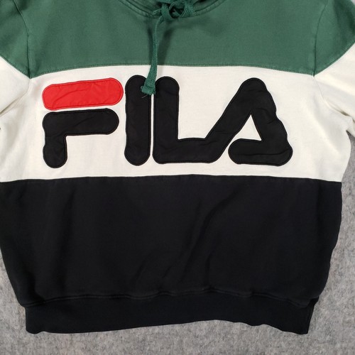 Sudadera con capucha Fila para mujer pequeña negra verde grande logotipo deletreado jersey ropa de calle - Imagen 7 de 12