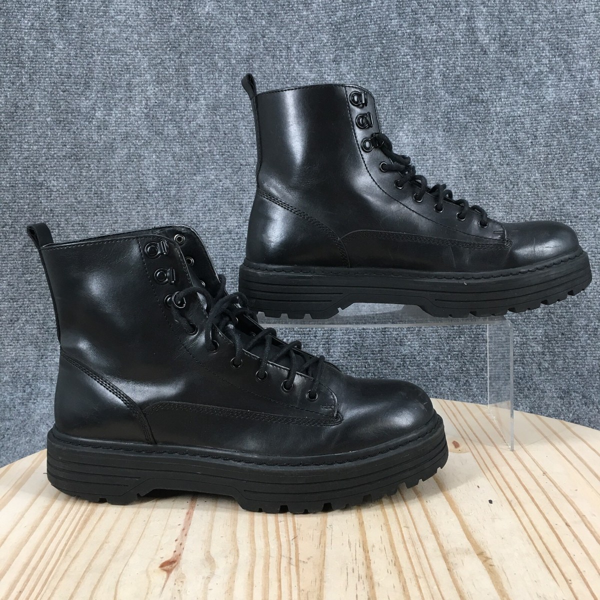 Bershka Boots Womens 42 Ankle Combat Casual Comfort Black Leather 