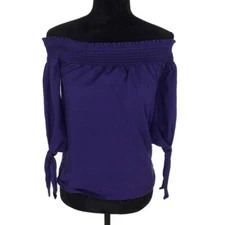 VaVa Joy Han Boho Embroidered Purple Peacock Off The Shoulder Tunic Size XS