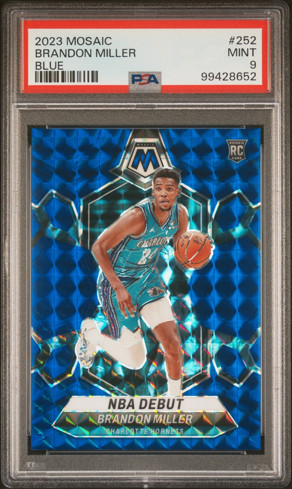 2023 Panini Mosaic NBA Debut #252 Brandon Miller Blue Prizm Rookie RC /199 PSA 9