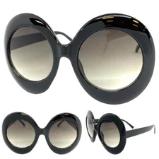 OVERSIZED EXAGGERATED Vintage Retro SUNGLASSES Large Big Funky Round Black Frame
