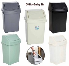 50L Swing Waste Bin Compact Plastic Flip-Top Lid Cover General Trash Holder Home