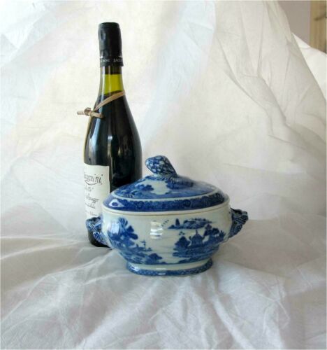 1780 Antique Chinese Canton Blue & white Porcelain Bowl Lid Tureen Qianlong