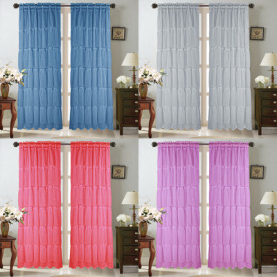 2PC MULTILAYERED VERTICAL RUFFLE PANEL WINDOW CURTAIN SHEER CRUSHED SHUBBY