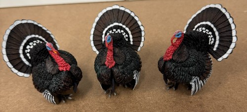 Lot of 3 CollectA Realistic Animal Replica Turkey Figures Plastic