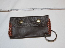 Handmade leather coin purse pebbled snap flap close pouch key ring espresso brwn