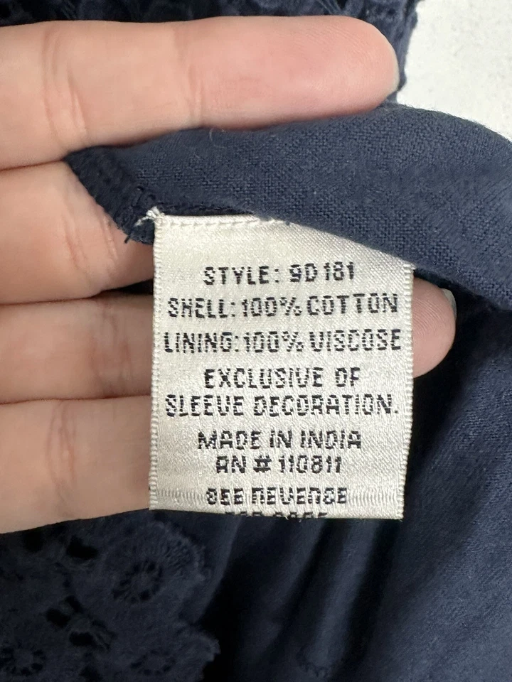 Vestido Anthropologie Yoana Baraschi Azul Marino Crochet Floral Manga Corta Talla 4 Foto 4 de 4