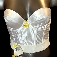 Vtg Wonderbra 34C White Satin Long Line Strapless Backless NWT