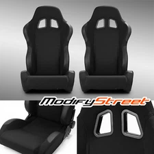 1 Pair Universal Black Pineapple Fabric/PVC Leather Reclinable Racing Seats