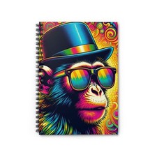 Spiral Notebook Ruled Line Monkey with Sunglasses Psychedelic Design 7, Gift