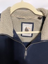 G.H. BASS CO Men's Navy Blue Fleece Lined 1/4 Zip Sherpa Collar Medium Pullover