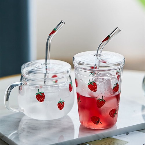 Strawberry Glass Cup with Straw, Cute Strawberry Cup - Picture 4 of 7
