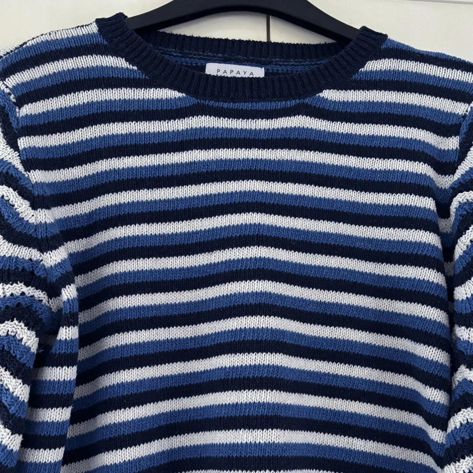 Jersey Papaya Rayas Talla Mediana Mujer Manga Globo Cuello Redondo Pullover Usado Foto 3 de 4