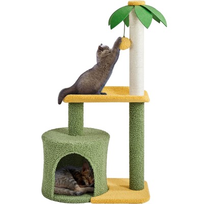 Cat Scratching Post, 37in Cute Coconut Palm Cat Scratcher w/Natural Sisal Rop...