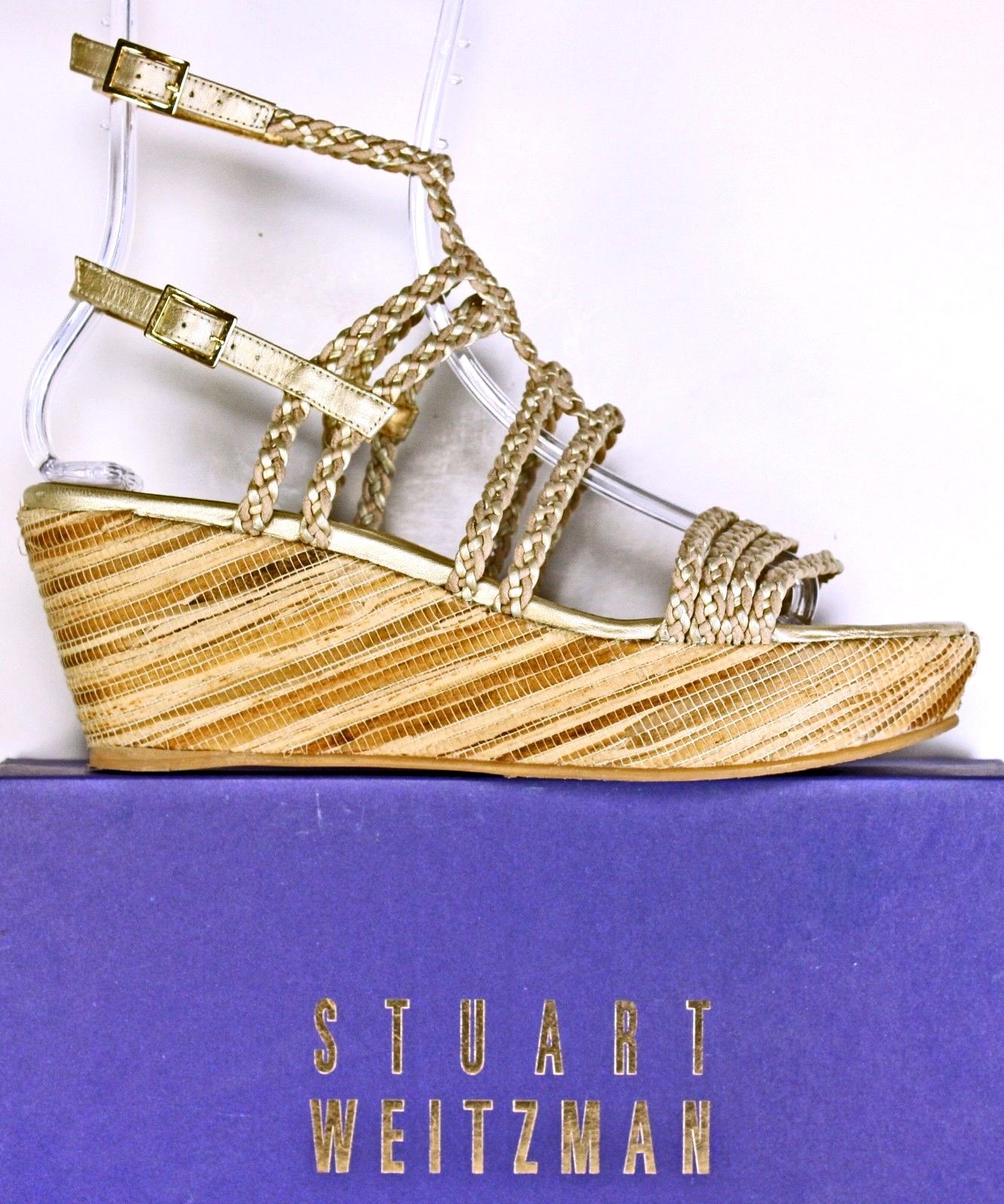 Stuart Weitzman Platform Wedge sz 9 M Platinum Ankle Strappy Heels Schuhes WH43 Stuart Weitzman Platform Wedge sz 9 M Platinum Ankle Strappy Heels Schuhes WH43