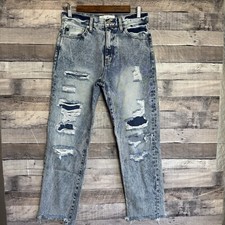 KanCan Distressed Light Acid Wash High Rise Raw Hem Jeans 9/28