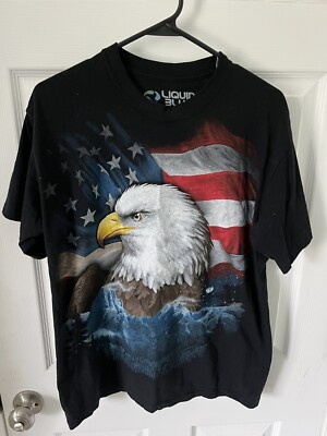 Liquid Blue Mens USA Flag Eagle Mountains T Shirt Black Size Medium