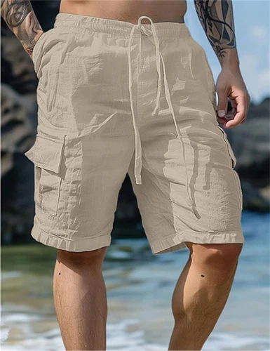 Pantalones Cortos de Lino para Hombres Aire Libre Informales Deportes Verano Atléticos Playa Pantalones Cortos - Imagen 11 de 17