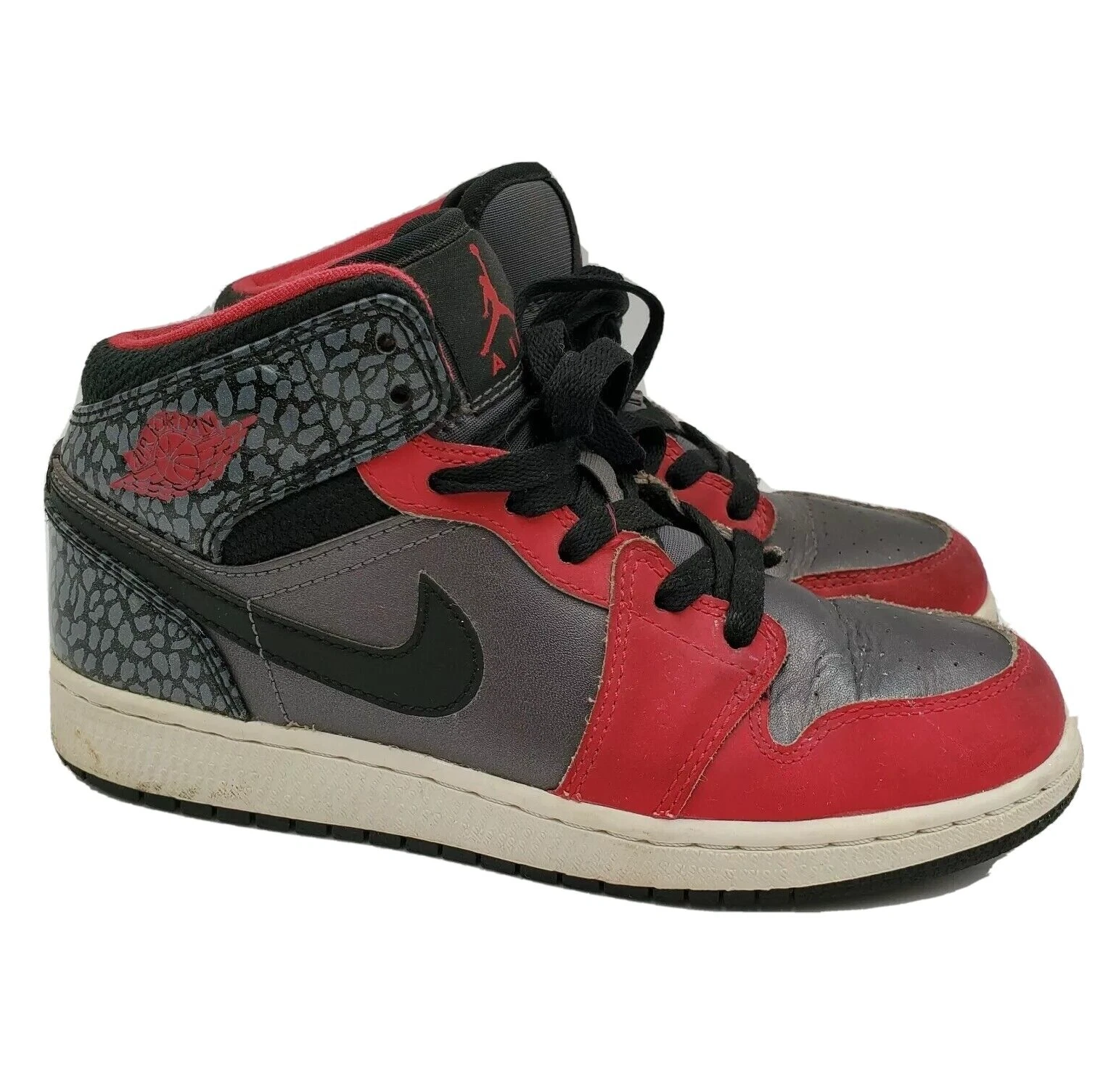 NIKE Sneakers Air Jordan 1 Mid GS grigio scuro rosso legione taglia 4 anni giovani 555112 019