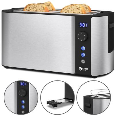 Balter Toaster 4 Scheiben Langschlitz Edelstahl Brötchenaufsatz LCD 1500W BW