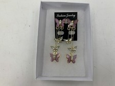 Metal Pink Butterfly Dangle Earring Set JEWELRY030