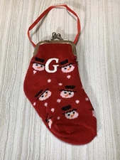 Christmas Stocking Ornament Change Purse Money Gift Snowman Baby Sock Initial G