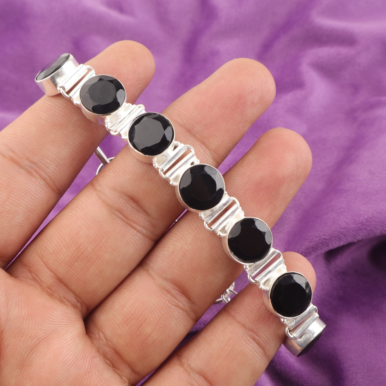Stylish Artisan Sterling Silver Black Onyx Sister Birthday Bracelet Jewelry