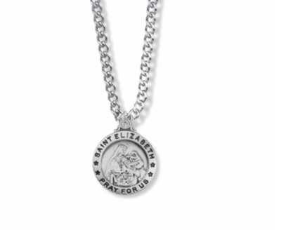 STERLING SILVER ROUND ST. ELIZABETH PATRON OF NURSES MEDAL NECKLACE & CHAIN