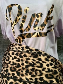 Victoria's Secret Pink Leopard Campus Tee Shirt + Ankle Leggings Set M 12 NWT