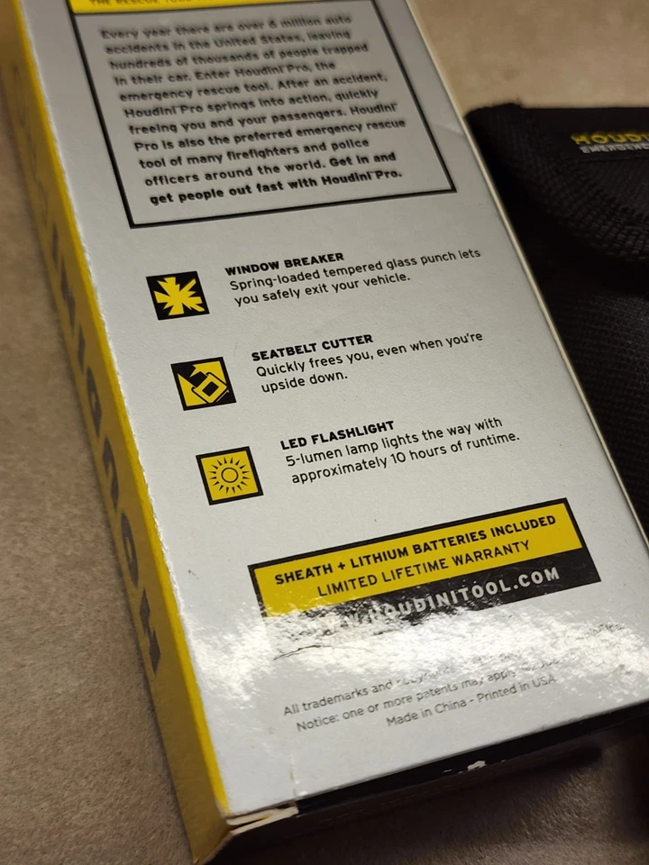 Cuchillos hechos en banco - Herramienta de rescate de emergencia Houdini Pro 30200 amarillo con rotura de ventana Foto 3 de 4