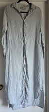 C Studio Maxi Shirt Dress Women Linen Light Gray Collared Long Sleeve Minimalist
