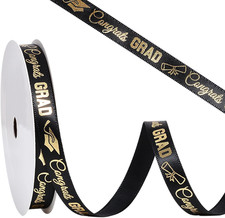Class of 2026 Graduation Ribbon, Gold Congrats Grad Black Satin Ribbon for Gift