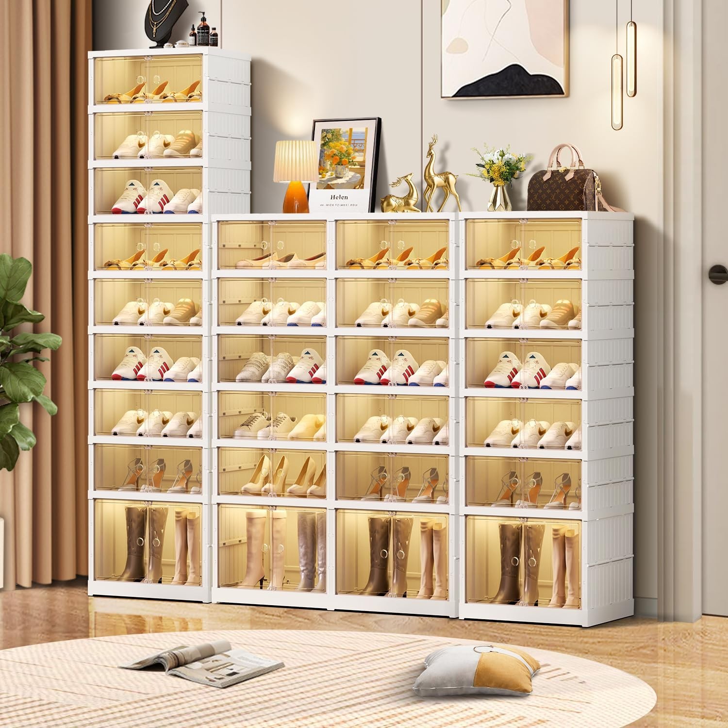 6-Tier Foldable Shoe Rack Organizer for Closet 12Pairs Plastic Shoe Shelf Col...