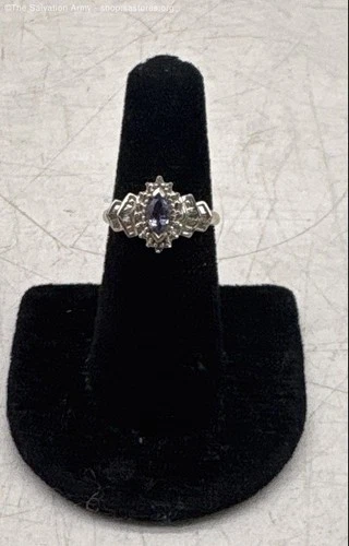 Marked 10k Yellow Gold Marquise Tanzanite & Diamond Accent Ring Size 6 - 3.0g