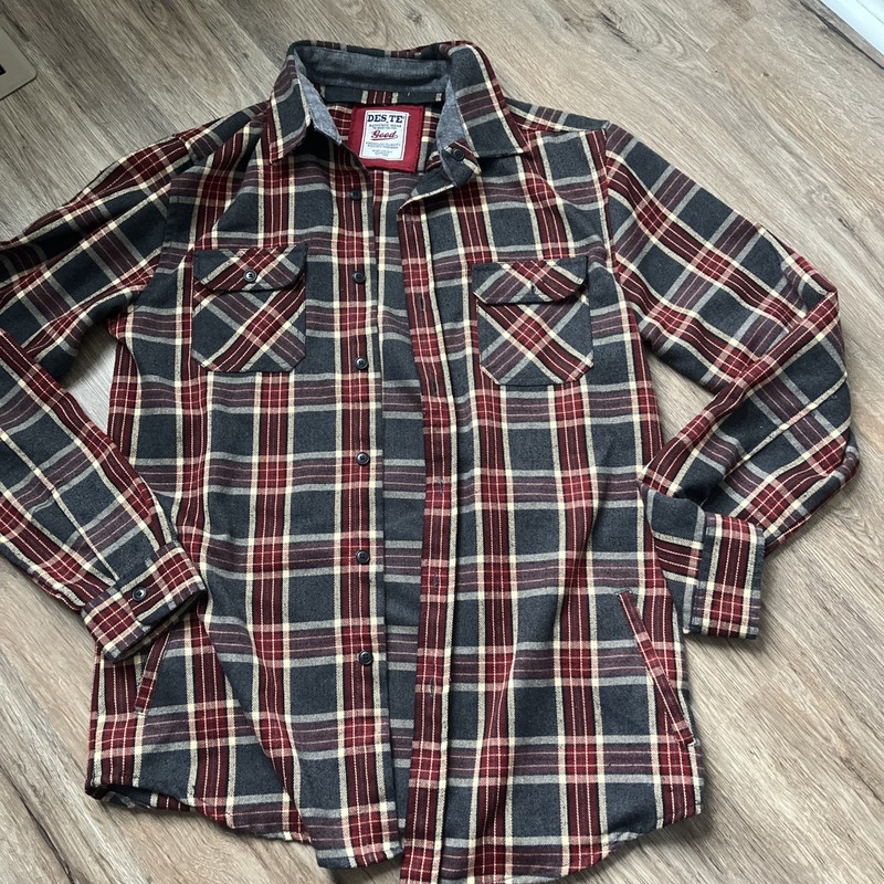 Des Te Flannel Top Red And Grey Button Up Size Medium