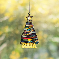Personalized Book Tree Ornament: Acrylic Christmas Decoration