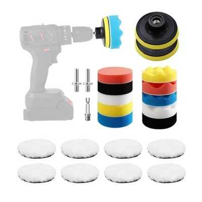 23 Piece 80mm Car Polishing Kit Includes Flat Wavy Foam Pads and M10 Adapter