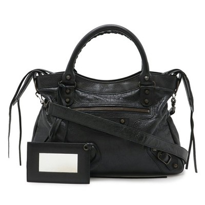 BALENCIAGA The Town Handbag Tote Bag Shoulder Leather Black 240579