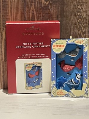 2020 Hallmark Keepsake NIFTY FIFTIES Retro Ornament Cardinal Blue Jay NIB Birds