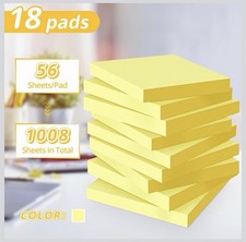 18 Pack Yellow Sticky Notes 3X3, Strong Adhesive, 56 Sheets Per Pad, 1008 Total