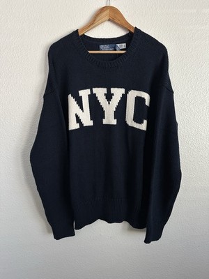Polo Ralph Lauren NYC Intarsia Knit Cotton Cashmere Sweater Yankees Size Large
